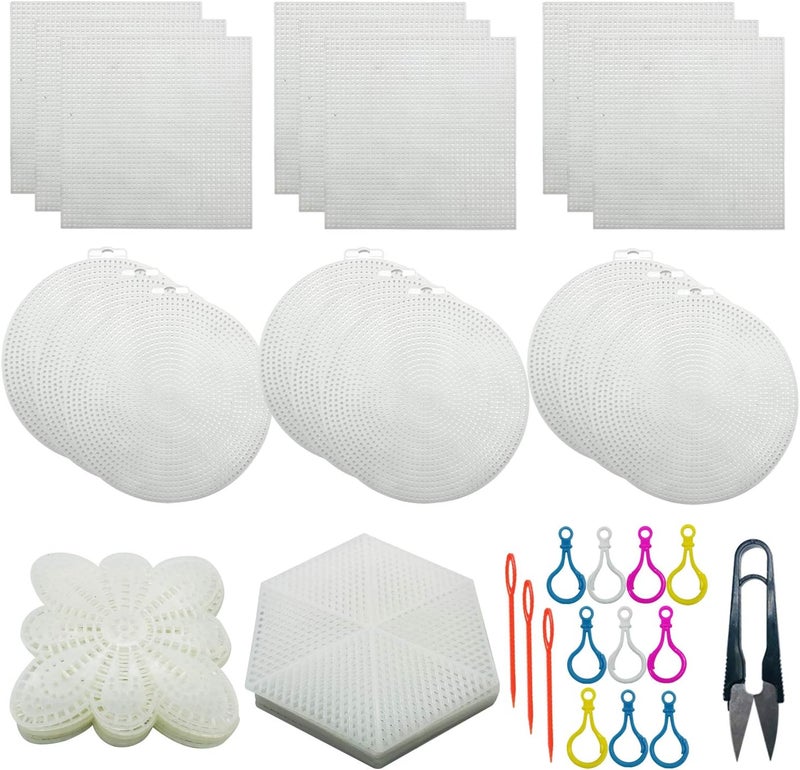 Allazone 52 PCS Mesh Plastic Canvas Sheets 4 Shapes Plastic Canvas for DIY Crafts Embroidery Cross Stitch, Acrylic Yarn Crafting, Knit and Crochet Projects - Image 1
